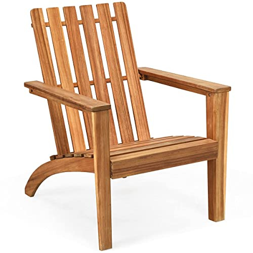 RELAX4LIFE Sillón de jardín de madera de acacia, silla baja con listones, respaldo y asiento amplio, sillón para terraza, patio, balcón o salón, marrón