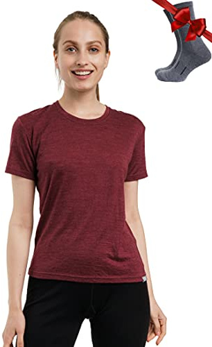 Merino.tech 100% Merino Shirt Damen Wandern & Alltag + Wandersocken | Geruchshemmend, Atmungsaktive Merino T-Shirt Damen, Kratzfrei, Schnelltrocknend, Funktionsshirt, Thermooberteil, für Sport