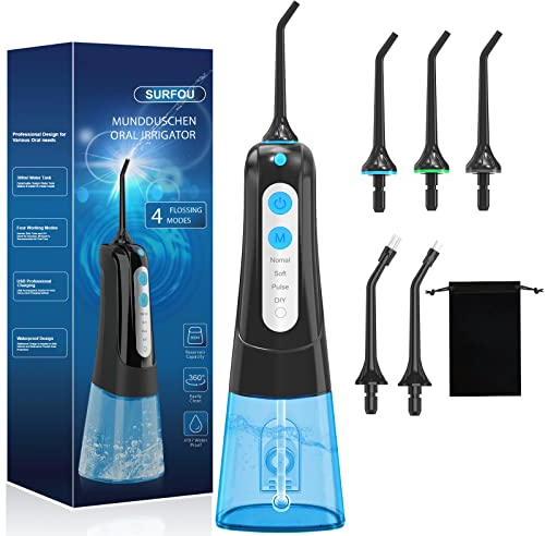 SURFOU Irrigador Dental Portatil Bucal Viaje, Irrigadores Dentales Bucales Limpiador Dientes Agua Presion, Profesional Inalambrico Irrigador-dental Con Irradiador Limpieza Water Flosser for Teeth