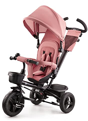 Kinderkraft AVEO Triciclo bambini dai 9 Mesi fino 25 kg, Passeggino con Maniglione del Genitore regolabile, Bici, Compatto pieghevole, Sedile girevole Fronte Mamma e Strada, Ruota libera, Rosa