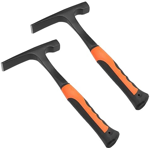 Paquete de 2 martillos de ladrillo, martillo de mampostería, martillo de geólogo de acero, martillo de albañilería/martillo de albañil con agarre de reducción de golpes para minería GENHAKON.