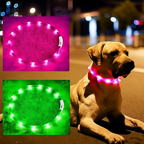 2 Pack LED Dog Collar, Rechargeable Light Up Dog Collars, Dog Collar for Night Walking, Improved Dog Safety & Visibility at Night, 3 Flashing Modes,LED Lights Fits for Small Medium Large Dogs