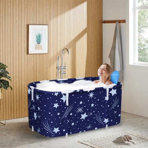 Sinbide 125x55x54cm Badewanne, Tragbare und Faltbare Geeignet für Erwachsene, Große Familien Badewanne für SPA, Movable Wanne mit 2 Ablauflöchern Mit 2.0 verdicktem Rohr