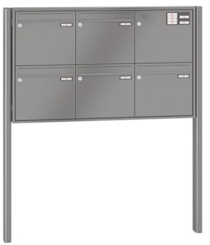 RENZ/Quadra / 5er Freistehende Briefkastenanlage Standbriefkasten mit Sprechfeld/RAL-Farbe 9007 Volumen 12 L/zum Einbetonieren/Dein-Briefkasten.de