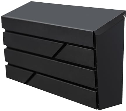YOOBOX Wall Mount Mailbox for House Outside, Large Capacity Mailbox Drop Box, Galvanized Steel and Rust-Proof Metal Post Box, 15.74x9.84x4.33, Black, MD065