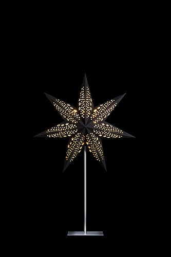 DecoTrend GmbH Sterntaler Dekostern | Weihnachtsstern Papier | Samt | Faltstern mit Ständer | Schwarz | 45cm | Innen | Glühbirne | Netzstecker