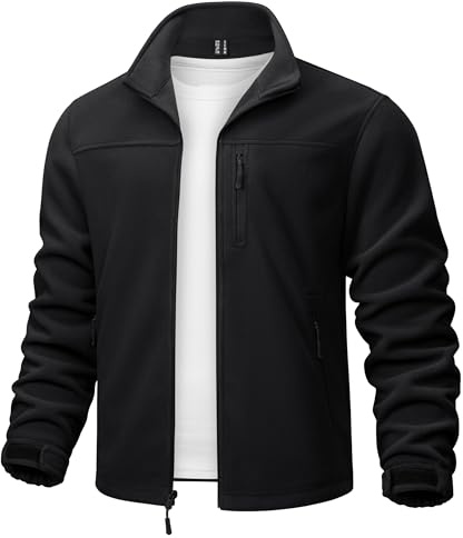 TACVASEN Herren Warme Fleecejacke Outdoorjacke Sport Jacket Sweatjacke mit Brusttasche (XL, Schwarz)