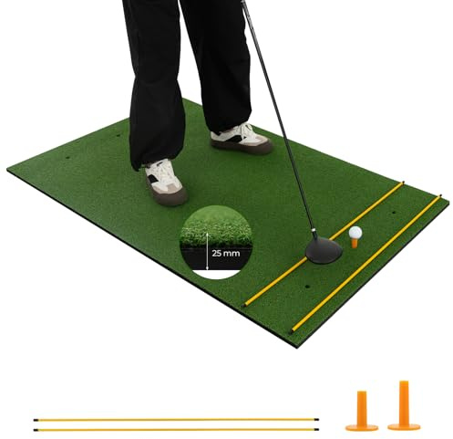 COSTWAY Tappeto da Allenamento Golf 3-in-1, Tappetino da Allenamento in Erba Sintetica con 2 Punte da Golf, 2 Aste di Allineamento e 3 Fori Preforati per le Punte (152 cm x 92 x 2,5 cm)