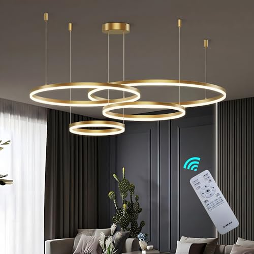 BEHWU LED Pendelleuchte Dimmbar, Wohnzimmerlamp, Moderne Ring-Hängeleuchte 3000K-6000K, Pendellampe LED Leuchtring Wohnzimmer Esszimmer Hängelampe, Aluminium Kronleuchter Mit Fernbedienung (Color : G