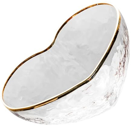 OUNONA Heart Shaped Glass Bowl Medium Hammered Texture Glass Fruit Salad Bowl with Gold Rim Household Dinnerware Suitable for Serving Snacks and Desserts