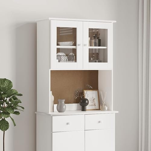 HETFTJN Sideboard-Aufsatz, Wohnwand Buffetschrank Besenschrank Sideboard Geeignet für Badezimmer Dorm Office Küchenzeile ALTA Weiß 77x30x92 cm Massivholz Kiefer