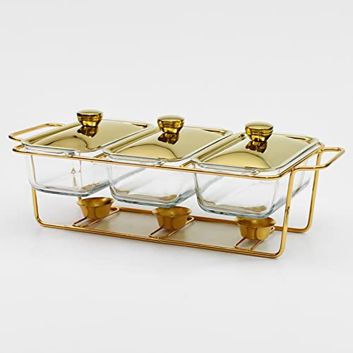 Chafing Dish Buffet Set, Rectangular Buffet Warmer Sets, with Glass Pot & Lid, Holder, Catering Food Warmers, For Parties Events Wedding, Outdoor Picnic