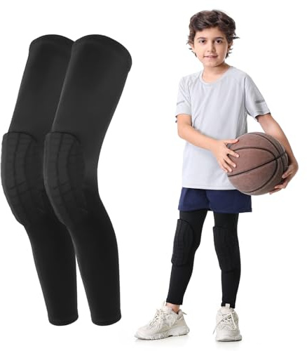 Newbyinn Knee Pad for Kid Youth 1 Pair, Black Padded Knee Leg Compression Sleeve for Basketball Football Volleyball Soccer Sport Boy Girl
