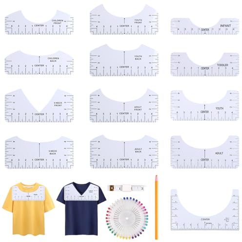 16 stycken T-shirt orienteringslinjeset, gör-det-själv centreringsverktyg, PVC linjal guide, vit stryklinjal för sömnad, design av T-shirts och hantverk