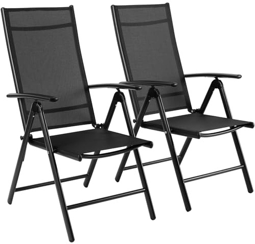 LIFERUN Gartenstühle 2er Set, Gartenstuhl Hochlehner Klappbar, Balkonstuhl | Campingstuhl 7-Fach Verstellbar bis 120kg,Leicht Alu Klappsessel, Gartensessel Outdoor,Komfortabel Wetterfest,Schwarz