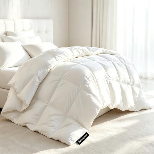 Beautyrest Luxury White Goose Feather Down Fiber Comforter,5-Star Hotel Quality King Size Duvet Insert,100% Cotton Breathable Medium Warmth Bedding Comforter for All Season,White/King,106 Wx90 L