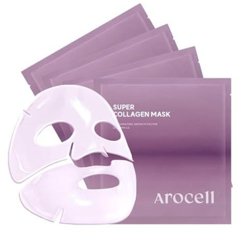 AROCELL Super Collagen Overnight Hydrogel Mask with Retinol & Stem Cell | Firming, Lifting, Plumping, Long-Lasting Glow | Korean Glass Skin Care | 43g x 4