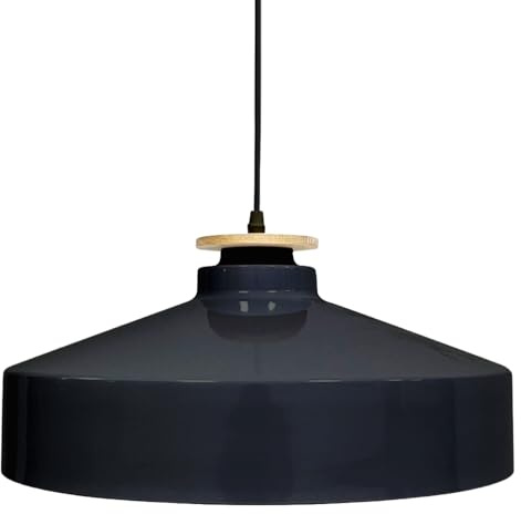 ENOVALITE Pendelleuchte Metall mit Holzapplikation Ø40cm Schwarz, E27 | danish scandi Design, 1m Kabel, Metall mit Holzapplikation, Hängeleuchte und Hängelampe für Esszimmer