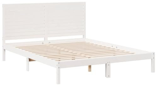 vidaXL Massivholzbett, Holzbett mit Kopfteil Lattenrost, Doppelbett für Schlafzimmer, Bett Bettgestell, Modern, Weiß 160x210cm Massivholz Kiefer