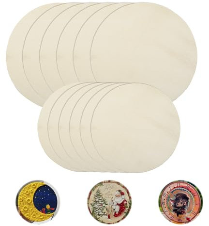 12 Stk Holzscheiben 20 cm Durchmesser Baumscheiben 20cm 15cm Holzplatte Rund Holzscheibe Deko Holzplättchen Rund Holzscheiben Klein für Ostern Diy Bastelklötzchen, Laser Gravur, Schnitzen