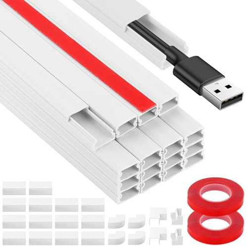 GBACHOOSE 16 unidades de canaletas para cables, color blanco, 40 cm x 15 x 10 mm, con 22 accesorios, cable oculto, pared, esquina, canal de cables, TV, pared, para todos los cables de alimentación en