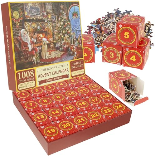 Advent Calendar Jigsaw Puzzle,2024 Christmas Family Holiday Game,Christmas Countdown Calendar for Kids Adult, 1008 Pieces Puzzles for Boys and Girls (Santa Claus)