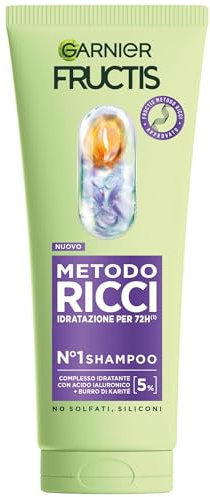 Garnier Fructis Shampoo Idratante, Per Capelli Ricci Definiti, Idratati e Morbidi, Arricchito con Acido Ialuronico e Burro di Karité, Metodo Ricci, 200 ml
