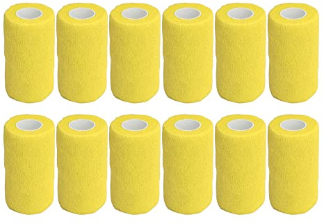 Selbstklebende Bandage, 12 Stück, elastische Bandage aus Latex, Vliesstoff, für Kühe, Hunde, Pferde, 10 cm (Gelb)