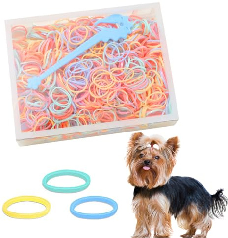Butyeak 1000 Stück Mini Elastisch Bunt Haustiergummibänder, Hundehaar Gummibänder, Mini Haargummis,Kleine Hundehaarbänder, Kleine Haargummis,Gummiringe Klein, Durchsichtige