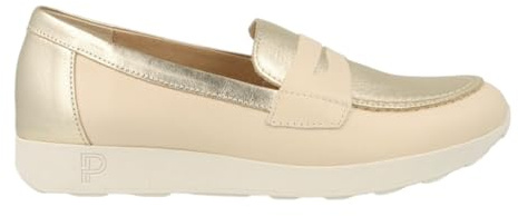 PITILLOS - Zapato,mocasín de Piel,náutico Adornado con Banda,sin Cordones,Suela Blanca de Goma,Brillo,Antifaz para: Mujer Color: Crema Talla:39