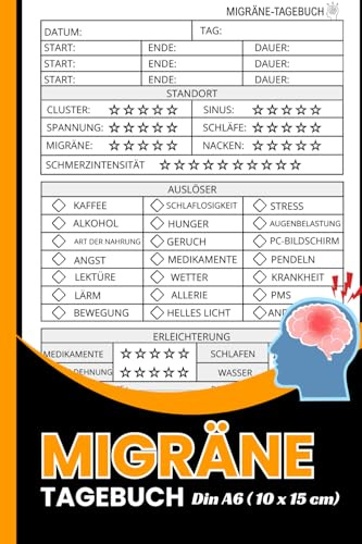 Migräne Tagebuch: Tägliches Logbuch zum Aufzeichnen von Symptomen, Schmerzintensität, Auslösern & Medikamenten | Kopfschmerz-Tracker für mehr Kontrolle (Mini A6 10 x 15 cm)