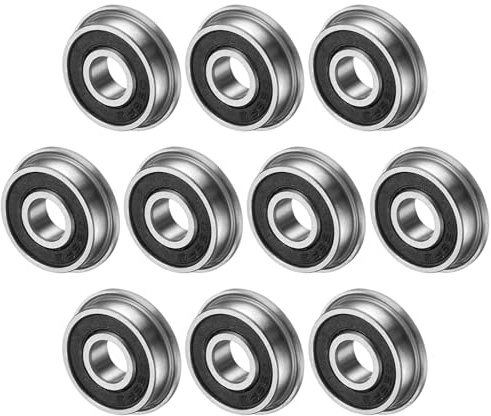 M METERXITY 10-Pack F695-2RS Flanged Ball Bearing, 5 x 13 x 4mm Double Rubber Shielded Chrome Steel (GCr15) Flange Rip Bearings for Wheelbarrow/Printer/Fax Machines/Power Tools