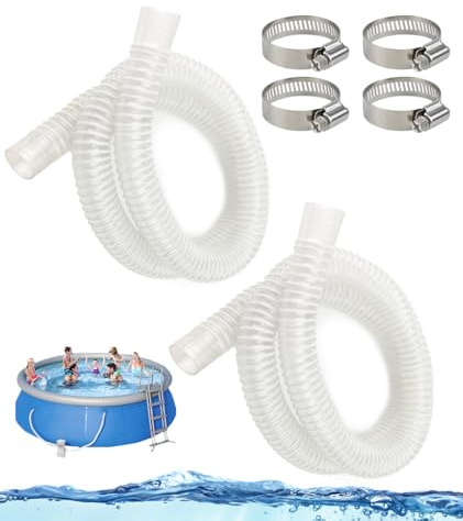 Cartlant 2Pcs Above Ground 32mm Pool Hose Replacement, 1.5 Meter Long Swimming Pool Filter Pump Pipe Kit with 4 Metal Clips, Clear PVC Water Drain Hoses for Garden Outdoor Hosepipe Accessories