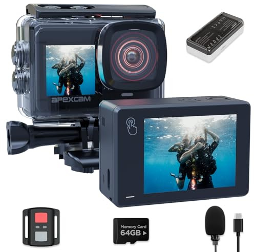 Apexcam Nueva X80pro con EIS cámara Deportiva de Doble Pantalla con 64G Tarjeta 4K60FPS 48MP Ultra HD WiFi cámara de acción cámara subacuática 40m Impermeable 2.4G Control Remoto 2x1350mAh baterías