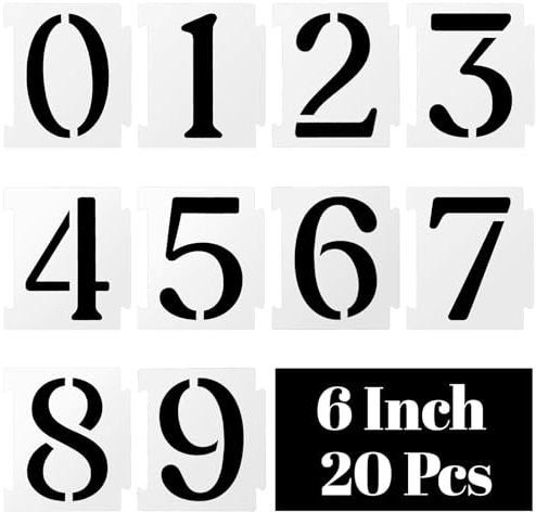 Tyqour 20 stencil con numeri da 6 pollici, 0 – 9 stencil con numeri riutilizzabili, set di stencil numero, per cartellini in legno, pittura fai da te, cassetta delle lettere, indirizzo, artigianato
