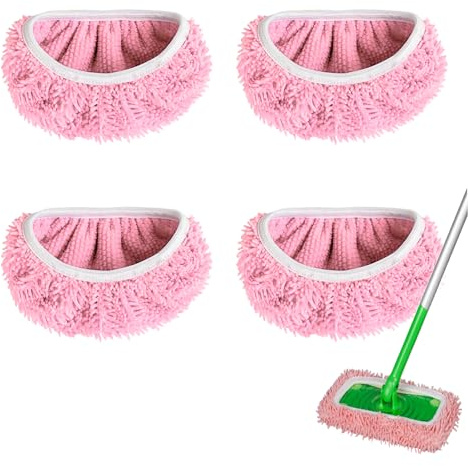 4 Stück Wiederverwendbare Bodentücher für Swiffer Sweeper, Waschbare Mikrofaser-Wischpads für Hartböden, Feuchte Trocken Bodentücher (Rosa)