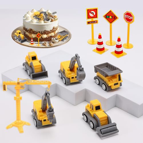JXAXD Baustellen Deko Kindergeburtstag, 11 Stück Bagger Tortendeko Set, Tortendeko Baustelle, Bagger Deko für Baustelle Spielzeug für Geburtstag Kinder 2 3 4 5 Jahre