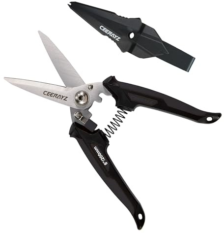 CEERAYZ 200mm Scissors All Purpose Heavy Duty, Garden Shears, Scissors for DIY Projects, Office, Production Lines, Pruning, with Protective Sheath (Black)