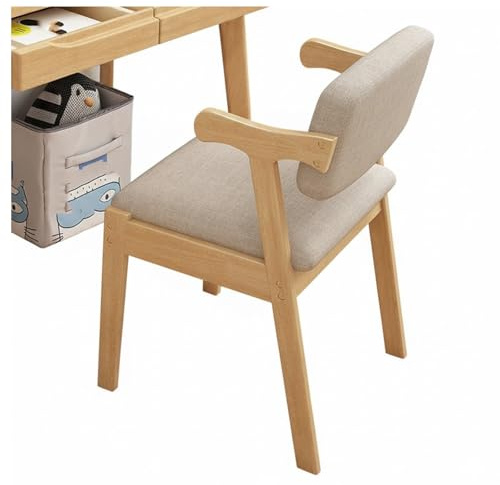 PIPOEI Esszimmerstühle aus Eiche, gepolsterte Esszimmerstühle, 2er-Set, Stabiler Stuhl aus Massivholz mit ergonomisch gebogener Rückenlehne und Kissen aus Leinenstoff, einfache Montage Light Brown