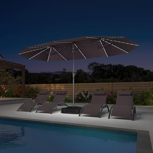 PURPLE LEAF Parasol Rectangulaire Double Face avec LED 425 x 245 cm Gris | Pied de Parasol Incluse, Ambiance chaleureuse le soir, Grande surface d'ombre 11 m², Anti-Vent, Parasol Balcon, Terrasse