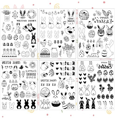 SJUNJIE 6 Stück Rub On Sticker Ostern, Ostereier, Kaninchen Sticker Ostern | Stempel Osterns Dekoration, für Möcel Glas Scrapbooking Frohe Ostern Aufkleber Deko Geschenk