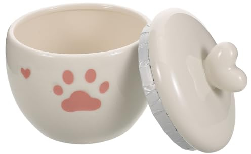 Milisten Urne Funéraire pour Animaux de Compagnie 600ml en Céramique Blanche, Urne pour Chien et Chat avec Motif Empreintes de Pattes et Cœur, Mini-urne Hermétique pour Cendres, Présent