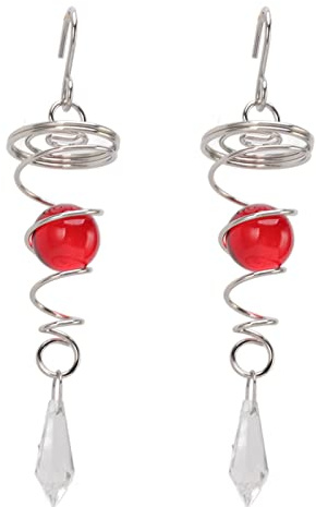 OEBUAFI 2Pcs Gazing Ball Spiral Tail Wind Spinner, Stainless Steel Rotating Wind Chimes with K9 Crystal Sphere for Garden, Porch, Office Decoration (Red)