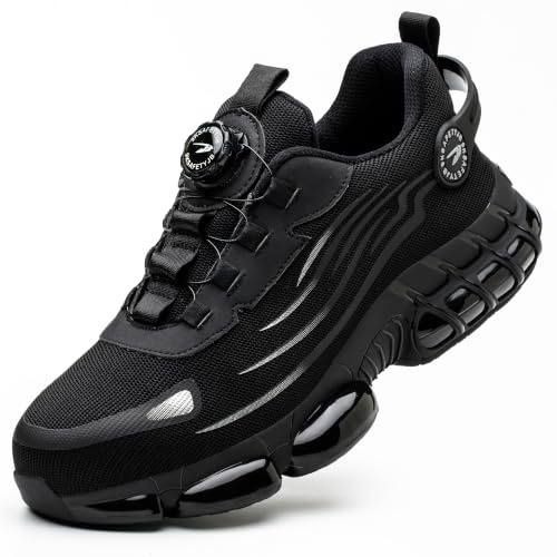 COOU Safety Trainers Men Women Steel Toe Cap Shoes Breathable Air Cushion | Lightweight Safety Shoes Puncture Proof Steel Toe Cap Trainers Swivel Buckle Shoelaces