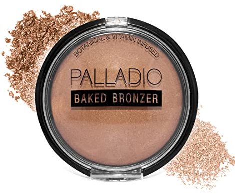 Palladio Baked Bronzer, Highly Pigmented and Easy to Blend, Shimmery Bronzed Glow, Use Dry or Wet, Lasts all day long, Provides Rich Tanning Color Finish, Powder Compact, Caribbean Tan