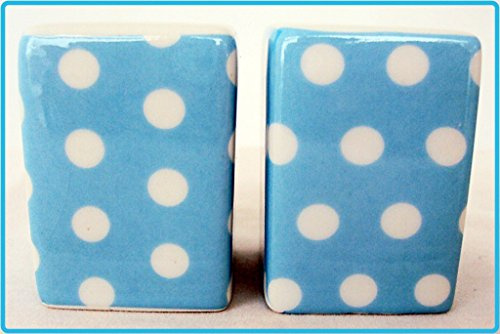 fromeuropewithlove Light Blue Dots Salt and Pepper Set Square Porcelain Salt & Pepper Cruet Set Hand Decorated in the UK