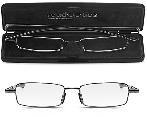 Read Optics Lesebrille +2,0, schlanke, elegante, schnell klappbare Metallbrille, mit einem ultradünnen Schutzetui für den Transport