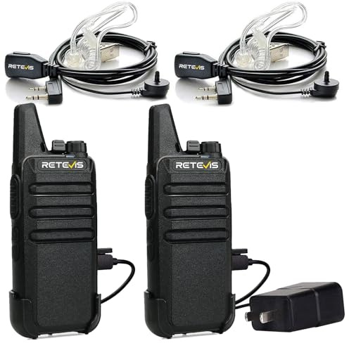 Retevis RT22 Walkie Talkies, Mini 2 Way Radio Rechargeable, VOX Handsfree, Portable, Two-Way Radios Long Range with Earpiece, for Family Road Trip Camping Hiking Skiing(2 Pack, Black)