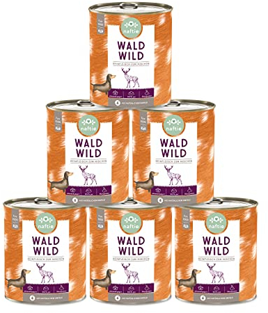 naftie Premium Hundefutter 100% Wald Wild - Reinfleisch pur - Hundenassfutter zum Mischen - glutenfrei getreidefrei - Sparpaket 6X 800g Dosen