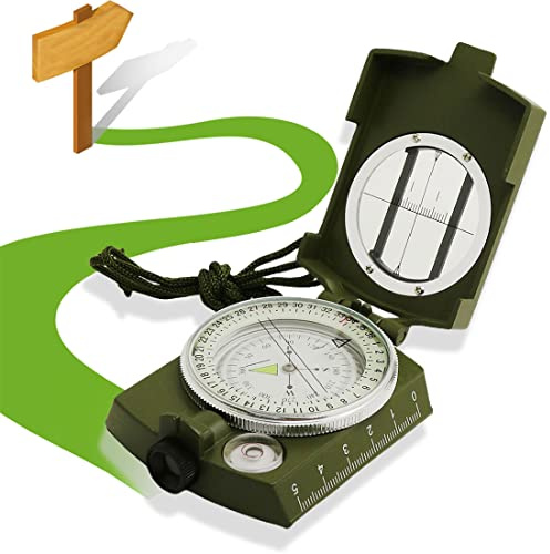 XCOZU Kompass Outdoor Professioneller Navigation Kompass Kaufen Compass mit Fluoreszierendem Design, Militär Marschkompass Peilkompass für Camping Jagd Wandern, Wasserfest Stoßfest